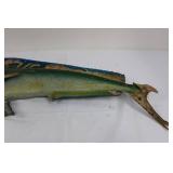 Decorative Painted Wooden Fish Sculpture - Green/Blue Speckled Display Model 33'L