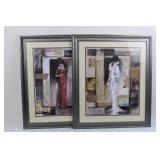 Framed Art Prints - Pair of Women Portraits in Abstract Collage 27.5' x 23.5'
