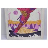 Framed Psychedelic Poster Art - Colorful Landscape with Stylized Figure 26.5' x 20.5'