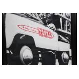 Tonka Framed Wall Art - Black & White Photo of Child in Gas Mask in Tonka Truck 28.5' x 22.5'