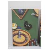 Three-Panel Casino Gaming Wall Art Triptych - Roulette, Cards & Pool Cues Canvas ~25' x ~13'