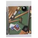 Three-Panel Casino Gaming Wall Art Triptych - Roulette, Cards & Pool Cues Canvas ~25' x ~13'