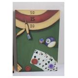 Three-Panel Casino Gaming Wall Art Triptych - Roulette, Cards & Pool Cues Canvas ~25' x ~13'