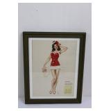 Framed Vintage Pin-Up Calendar Print - Santa Girl in Red Velvet Dress, December 14.5' x 11.5'