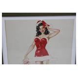Framed Vintage Pin-Up Calendar Print - Santa Girl in Red Velvet Dress, December 14.5' x 11.5'