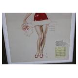 Framed Vintage Pin-Up Calendar Print - Santa Girl in Red Velvet Dress, December 14.5' x 11.5'