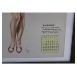 Framed Vintage Pin-Up Calendar Print - Santa Girl in Red Velvet Dress, December 14.5' x 11.5'