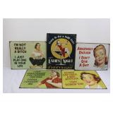 Vintage Tin Sign Set - Cheeky Retro Advertising Wall Art (Lot of 5) ~16' x 12.5'