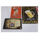 Vintage Beer & Whiskey Tin Signs (Lot of 6) - Jim Beam, Cowboy Jack's Whiskey, Lucky's Bar