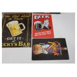 Vintage Beer & Whiskey Tin Signs (Lot of 6) - Jim Beam, Cowboy Jack's Whiskey, Lucky's Bar
