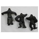 Gorilla Action Figures (Lot of 3) - Dark Textured Plastic Finish, Toy Figures