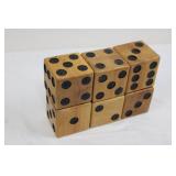 Wooden Dice Set - 6 D6 Cubes with Black Pips 3.5 inches per side