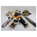 SARO SP12 Catcher's Gear Set - Chest Protector, Leg Guards, Mask - 2 Bats (Easton S500, DeMarini)