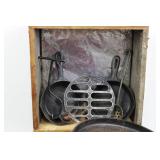 BB Vintage Cast Iron Cookware Set in Wooden Box