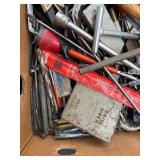 Box of Assorted Hand Tools & Hardware - Pliers, Drill Bits, Files, Wrenches