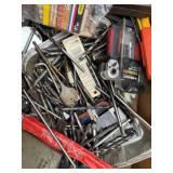 Box of Assorted Hand Tools & Hardware - Pliers, Drill Bits, Files, Wrenches