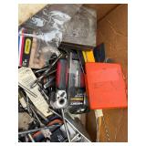 Box of Assorted Hand Tools & Hardware - Pliers, Drill Bits, Files, Wrenches