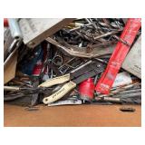 Box of Assorted Hand Tools & Hardware - Pliers, Drill Bits, Files, Wrenches