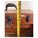 Antique Wooden Tool Box with Leather Handle and Multi-Drawer Cabinet