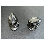 VTG Black Soapstone Tiki Warrior Figures - Pair, Carved Stone Polynesian Decor