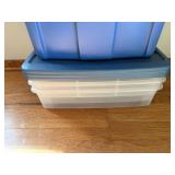 Blue Plastic Storage Bins With Lids - 3-Piece Stackable Set