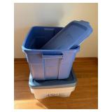 Blue Plastic Storage Bins With Lids - 3-Piece Stackable Set