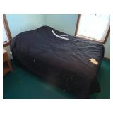 Queen-Size Bed with Mattress - Black Comforter & Gray Plaid Bedding Included