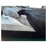 Queen-Size Bed with Mattress - Black Comforter & Gray Plaid Bedding Included