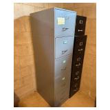 Tall Filing Cabinets - Blue Gray 66H x 17W x 24D in & Black 65H x 15W x 24D in (Lot of 2)