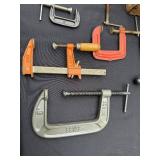 Assorted Woodworking Clamps - C-Clamps, Bar Clamps & Quick-Grips in Wooden Box