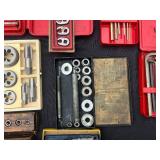 Vintage Metalworking Tap & Die Set with Drill Bits, Hex Keys & Calipers in Red Cases