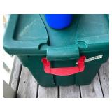 Coleman Cooler with Blue Lid, Water Jug & Green Storage Tote