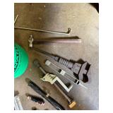 Assorted Hand Tools in Green Bucket - Clamps, Pliers, Saws & More