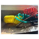 Coiled Air Hoses (Lot of 3) - Red, Yellow & Green Spiral Hoses with Connectors