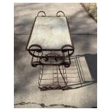 Vintage Iron Kitchen Cart - Two-Tier Metal Rack with Scroll Accents, Rust Patina