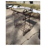 Vintage Iron Kitchen Cart - Two-Tier Metal Rack with Scroll Accents, Rust Patina
