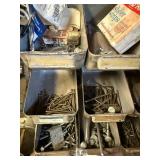 Assorted Hardware Fasteners - Screws, Nuts, Bolts & Washers in Metal Bin Rack