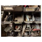Assorted Hardware Fasteners - Screws, Nuts, Bolts & Washers in Metal Bin Rack