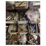 Assorted Hardware Fasteners - Screws, Nuts, Bolts & Washers in Metal Bin Rack