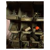 Assorted Hardware Fasteners - Screws, Nuts, Bolts & Washers in Metal Bin Rack