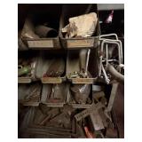 Assorted Hardware Fasteners - Screws, Nuts, Bolts & Washers in Metal Bin Rack