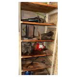 Vintage Workshop Tools & Hardware on Shelf - Grinding Wheel, Fire Extinguisher, ZEP Cleaner