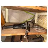 Vintage Workshop Tools & Hardware on Shelf - Grinding Wheel, Fire Extinguisher, ZEP Cleaner