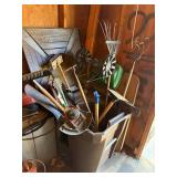 Garden Tools Assortment in Bin - Rakes, Shovels, Hoes & Hand Tools