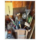 Garden Tools Assortment in Bin - Rakes, Shovels, Hoes & Hand Tools