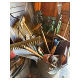 Garden Tools Assortment in Bin - Rakes, Shovels, Hoes & Hand Tools
