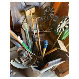 Garden Tools Assortment in Bin - Rakes, Shovels, Hoes & Hand Tools