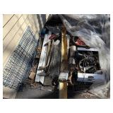 Assorted Metal Salvage: Pipes, Wire Mesh Panels & Shelving Frames