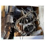 Assorted Metal Salvage: Pipes, Wire Mesh Panels & Shelving Frames