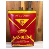 vintage "Stancan" brand one-gallon gasoline can was manufactured by the Jayes Can Co. in Chicago, Illinois